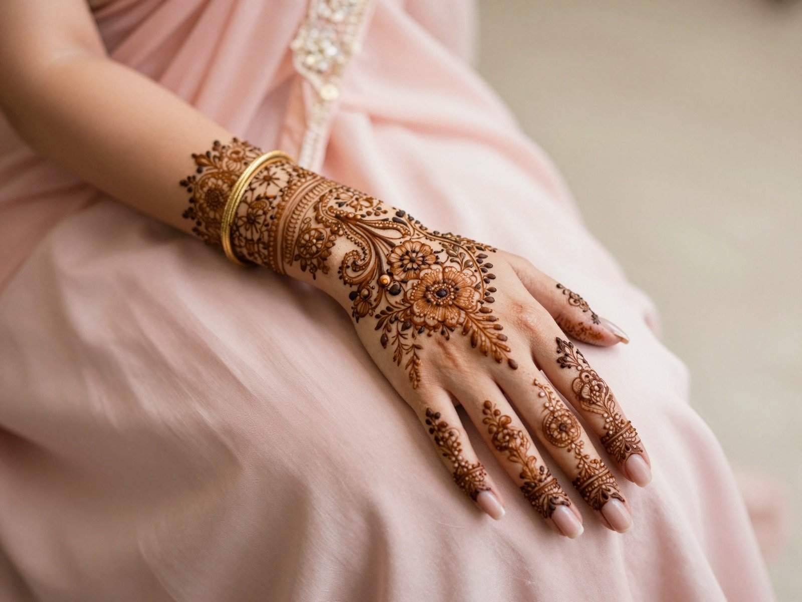 Beautiful traditional mehndi henna designs on hands